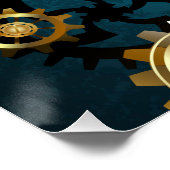 Steampunk turquoise Achtergrond met tandwielen Perfect Poster (Hoek)