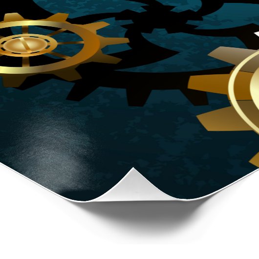 Steampunk turquoise Achtergrond met tandwielen Perfect Poster (Hoek)