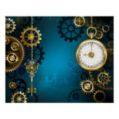 Steampunk turquoise achtergrond met tandwielen perfect poster (Voorkant)