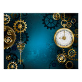 Steampunk turquoise Achtergrond met tandwielen Perfect Poster (Voorkant)