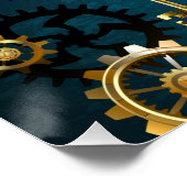 Steampunk turquoise Achtergrond met tandwielen Perfect Poster (Hoek)