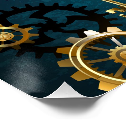 Steampunk turquoise Achtergrond met tandwielen Perfect Poster (Hoek)