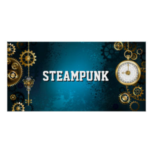 Steampunk turquoise Achtergrond met tandwielen Perfect Poster