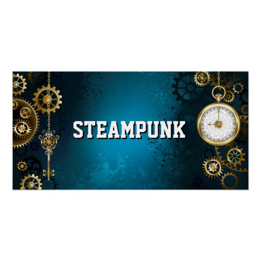 Steampunk turquoise Achtergrond met tandwielen Perfect Poster (Voorkant)