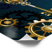 Steampunk turquoise Achtergrond met tandwielen Perfect Poster (Hoek)