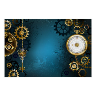 Steampunk turquoise Achtergrond met tandwielen Perfect Poster