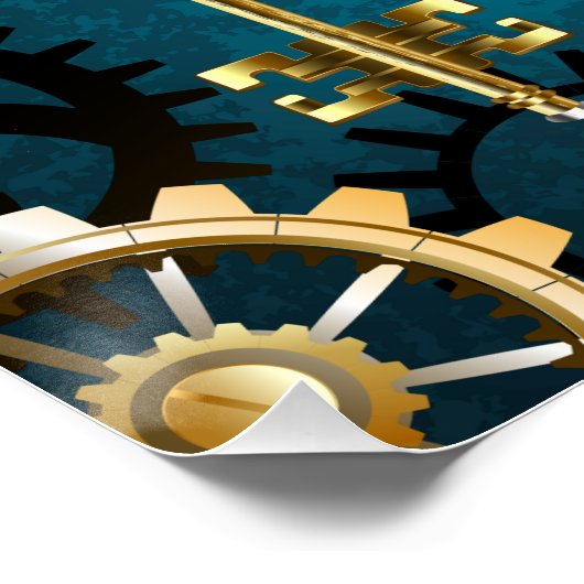 Steampunk turquoise achtergrond met tandwielen perfect poster (Hoek)