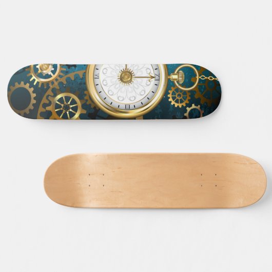 Steampunk turquoise Achtergrond met tandwielen Persoonlijk Skateboard (Horizontaal)