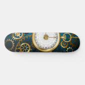 Steampunk turquoise Achtergrond met tandwielen Persoonlijk Skateboard (Horizontaal)
