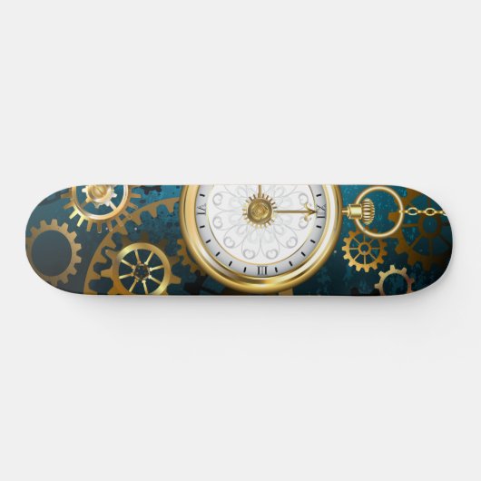 Steampunk turquoise Achtergrond met tandwielen Persoonlijk Skateboard (Horizontaal)