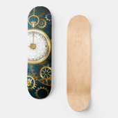 Steampunk turquoise Achtergrond met tandwielen Persoonlijk Skateboard (Voorkant)
