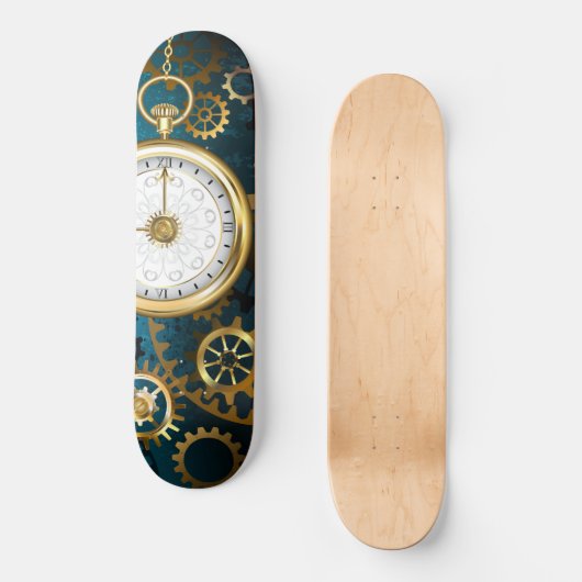 Steampunk turquoise Achtergrond met tandwielen Persoonlijk Skateboard (Voorkant)