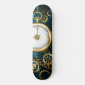 Steampunk turquoise Achtergrond met tandwielen Persoonlijk Skateboard (Voorkant)