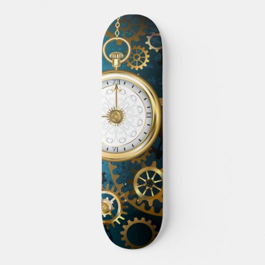 Steampunk turquoise Achtergrond met tandwielen Persoonlijk Skateboard (Voorkant)