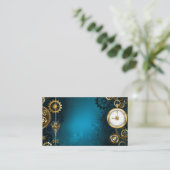 Steampunk turquoise achtergrond met tandwielen plaatskaartje (Staand voorkant)