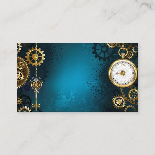 Steampunk turquoise achtergrond met tandwielen plaatskaartje (Voorkant)