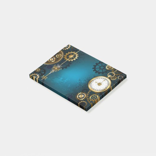 Steampunk turquoise Achtergrond met tandwielen Post-it® Notes (Schuin)