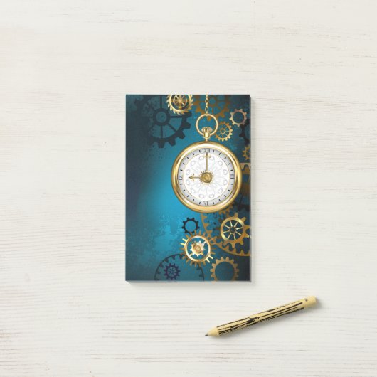 Steampunk turquoise Achtergrond met tandwielen Post-it® Notes (Op bureau)