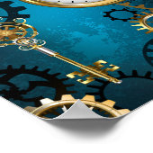 Steampunk turquoise Achtergrond met tandwielen Poster (Hoek)