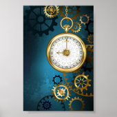 Steampunk turquoise Achtergrond met tandwielen Poster (Voorkant)