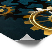 Steampunk turquoise Achtergrond met tandwielen Poster (Hoek)