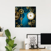 Steampunk turquoise Achtergrond met tandwielen Poster (Thuiskantoor)