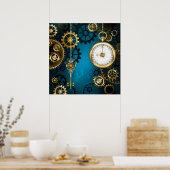 Steampunk turquoise Achtergrond met tandwielen Poster (Keuken)