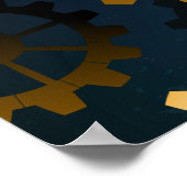 Steampunk turquoise Achtergrond met tandwielen Poster (Hoek)