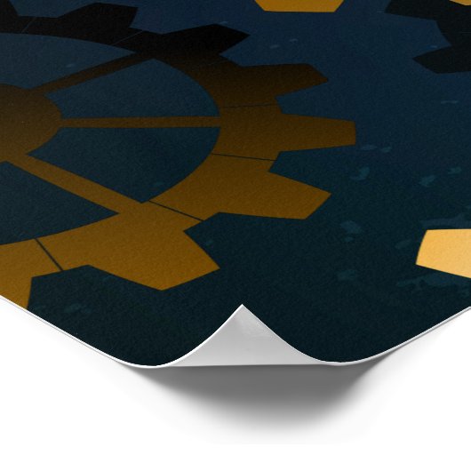 Steampunk turquoise Achtergrond met tandwielen Poster (Hoek)