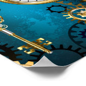 Steampunk turquoise achtergrond met tandwielen poster (Hoek)