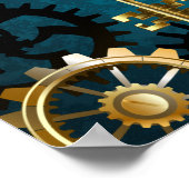 Steampunk turquoise achtergrond met tandwielen poster (Hoek)