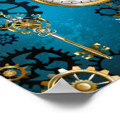 Steampunk turquoise Achtergrond met tandwielen Poster (Hoek)