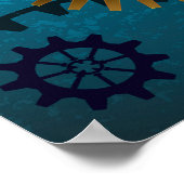 Steampunk turquoise Achtergrond met tandwielen Poster (Hoek)