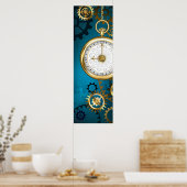 Steampunk turquoise Achtergrond met tandwielen Poster (Keuken)
