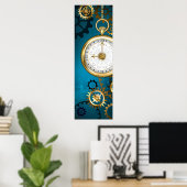 Steampunk turquoise Achtergrond met tandwielen Poster (Thuiskantoor)