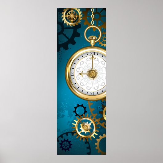 Steampunk turquoise Achtergrond met tandwielen Poster (Voorkant)