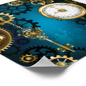 Steampunk turquoise achtergrond met tandwielen poster (Hoek)