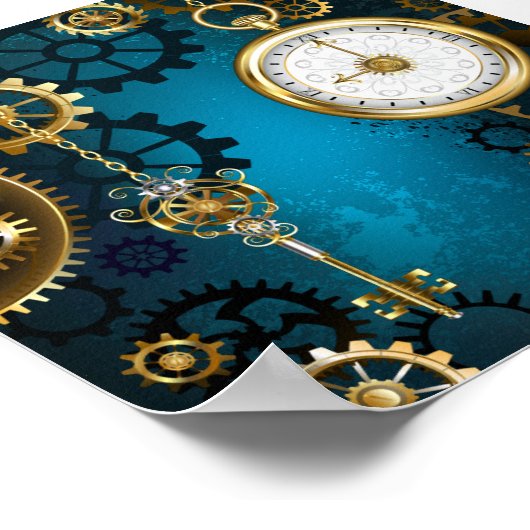 Steampunk turquoise achtergrond met tandwielen poster (Hoek)