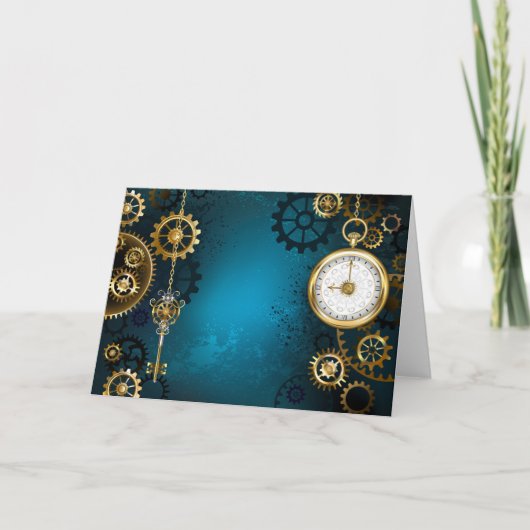 Steampunk turquoise achtergrond met tandwielen programma (Voorkant)