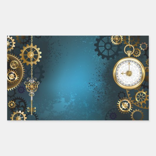 Steampunk turquoise Achtergrond met tandwielen Rechthoekige Sticker (Voorkant)