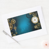 Steampunk turquoise Achtergrond met tandwielen Rechthoekige Sticker (Envelop)