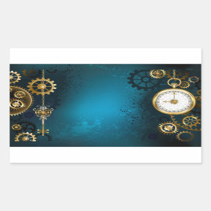 Steampunk turquoise Achtergrond met tandwielen Rechthoekige Sticker