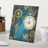 Steampunk turquoise Achtergrond met tandwielen Reclamebord Met Voetstuk (Insitu)