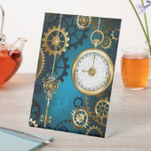 Steampunk turquoise Achtergrond met tandwielen Reclamebord Met Voetstuk (Insitu)