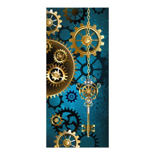 Steampunk turquoise Achtergrond met tandwielen Reclamekaart (Voorkant)