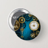 Steampunk turquoise Achtergrond met tandwielen Ronde Button 5,7 Cm (Voorkant /achterkant)