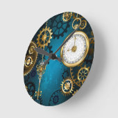 Steampunk turquoise Achtergrond met tandwielen Ronde Klok (Hoek)