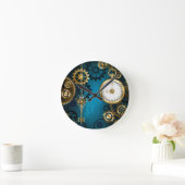 Steampunk turquoise Achtergrond met tandwielen Ronde Klok (Huis)