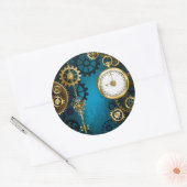 Steampunk turquoise achtergrond met tandwielen ronde sticker (Envelop)