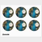 Steampunk turquoise achtergrond met tandwielen ronde sticker (Vel)